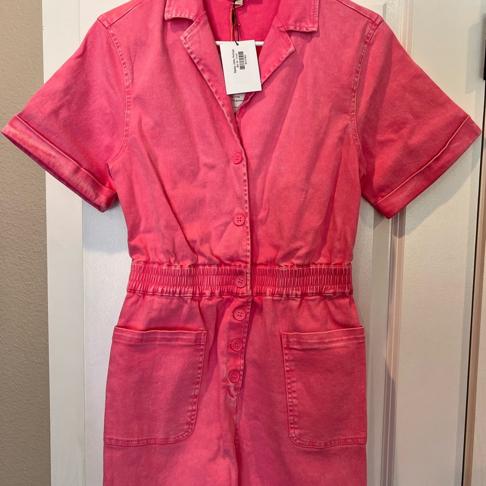 Pink Short Sleeve Button-Up Jumpsuit